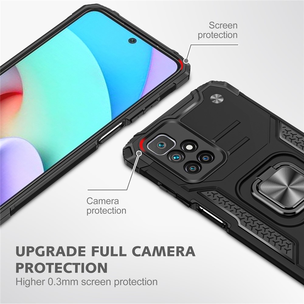 Hybrid Hard PC Back Soft TPU Shockproof Armor Defender Case with Magnetic Kickstand for Xiaomi Redmi 10 - Black-2