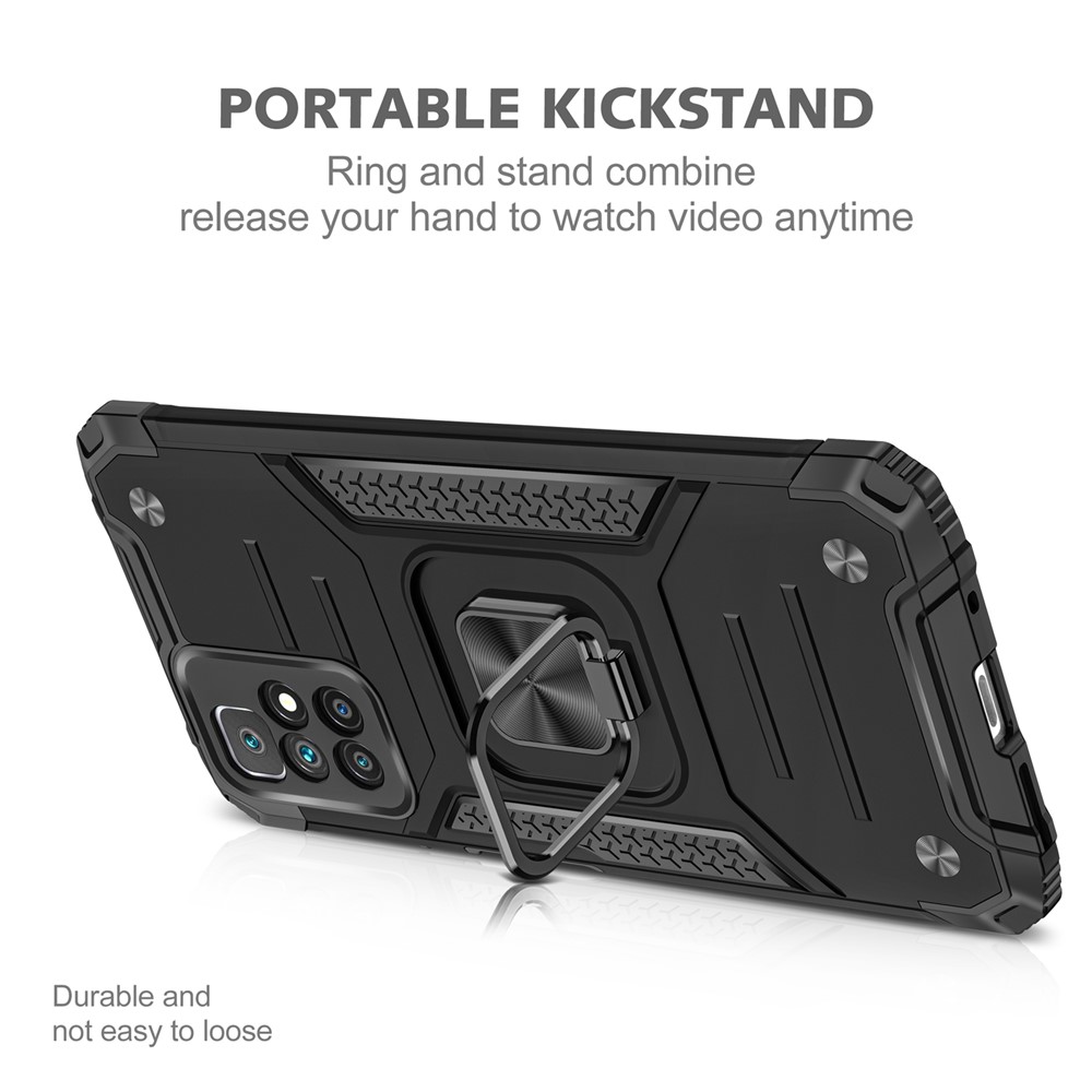 Hybrid Hard PC Back Soft TPU Shockproof Armor Defender Case with Magnetic Kickstand for Xiaomi Redmi 10 - Black-4