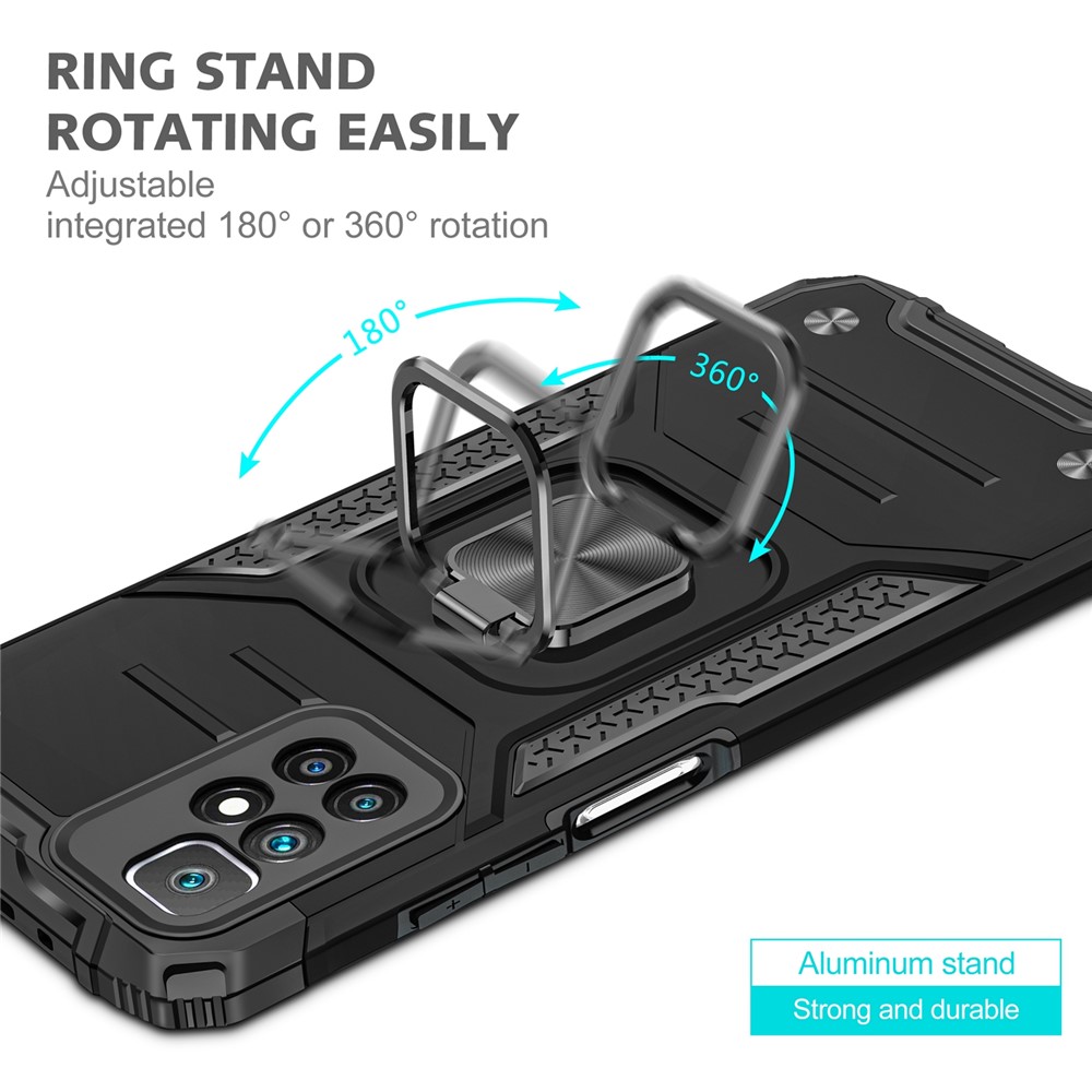 Hybrid Hard PC Back Soft TPU Shockproof Armor Defender Case with Magnetic Kickstand for Xiaomi Redmi 10 - Black-5