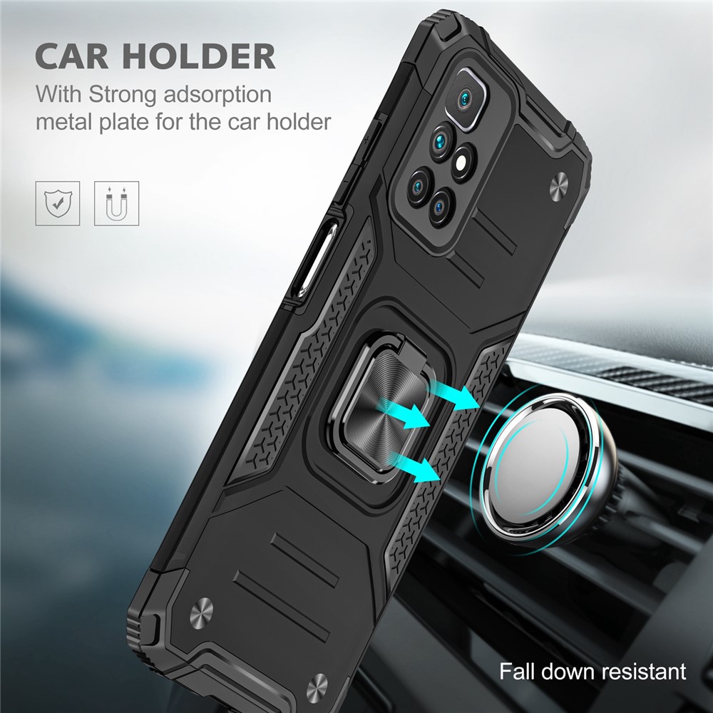 Hybrid Hard PC Back Soft TPU Shockproof Armor Defender Case with Magnetic Kickstand for Xiaomi Redmi 10 - Black-6