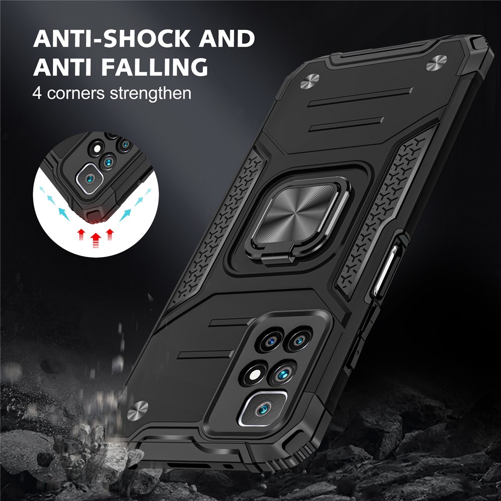 Hybrid Hard PC Back Soft TPU Shockproof Armor Defender Case with Magnetic Kickstand for Xiaomi Redmi 10 - Black-7