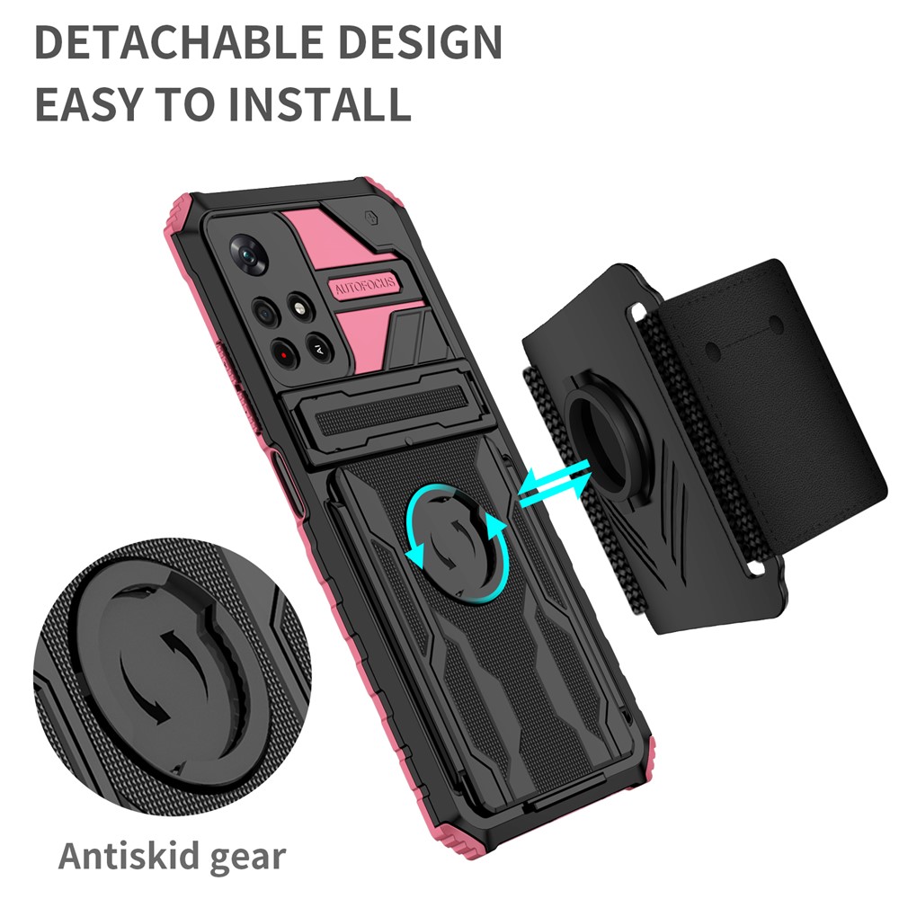 Kickstand Hard PC + Soft TPU Portable Phone Case Protective Cover with Adjustable Wristband for Xiaomi Redmi Note 11 5G/Poco M4 Pro 5G - Pink-2