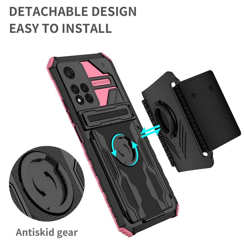 Adjustable Wristband Design Well-protected Anti-fall Hard PC + Soft TPU Phone Case with Kickstand for Xiaomi Redmi Note 11 Pro/Redmi Note 11 Pro+ - Pink-2