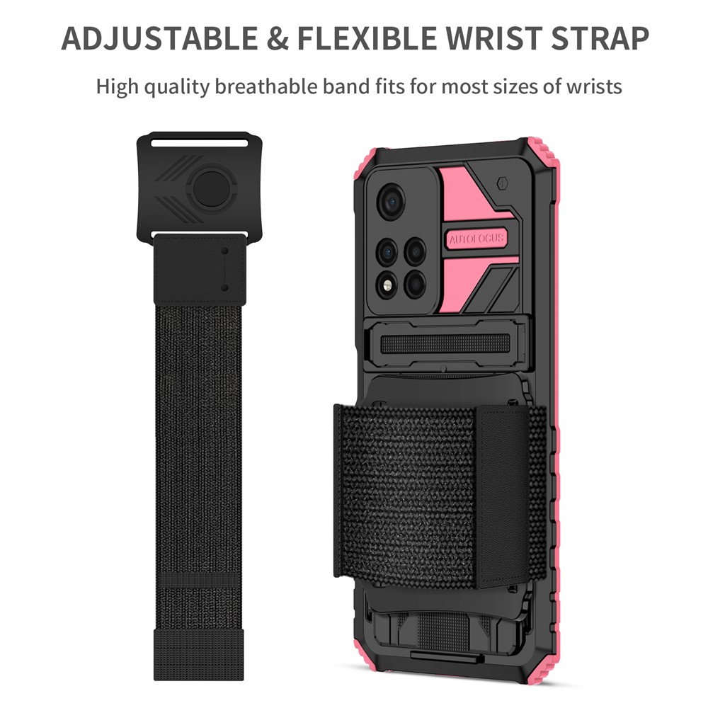 Adjustable Wristband Design Well-protected Anti-fall Hard PC + Soft TPU Phone Case with Kickstand for Xiaomi Redmi Note 11 Pro/Redmi Note 11 Pro+ - Pink-3
