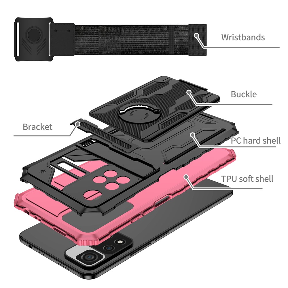 Adjustable Wristband Design Well-protected Anti-fall Hard PC + Soft TPU Phone Case with Kickstand for Xiaomi Redmi Note 11 Pro/Redmi Note 11 Pro+ - Pink-4