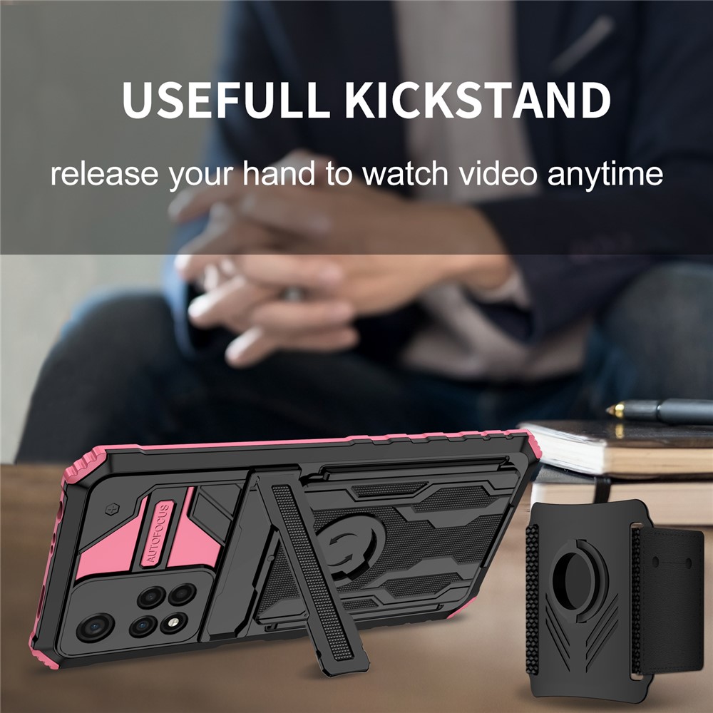 Adjustable Wristband Design Well-protected Anti-fall Hard PC + Soft TPU Phone Case with Kickstand for Xiaomi Redmi Note 11 Pro/Redmi Note 11 Pro+ - Pink-5