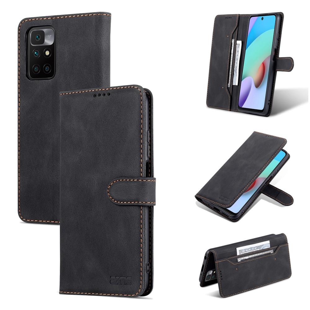 AZNS Magnetic Closure PU Leather Flip Wallet Case Stand Shockproof TPU Inner Shell Phone Cover for Xiaomi Poco M4 Pro 5G / Redmi Note 11 5G - Black-11