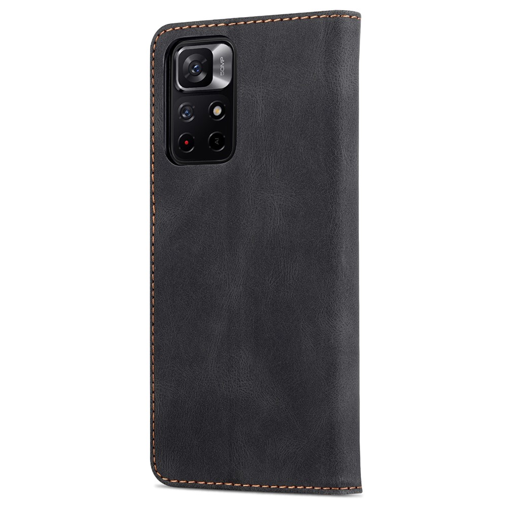 AZNS Magnetic Closure PU Leather Flip Wallet Case Stand Shockproof TPU Inner Shell Phone Cover for Xiaomi Poco M4 Pro 5G / Redmi Note 11 5G - Black-3