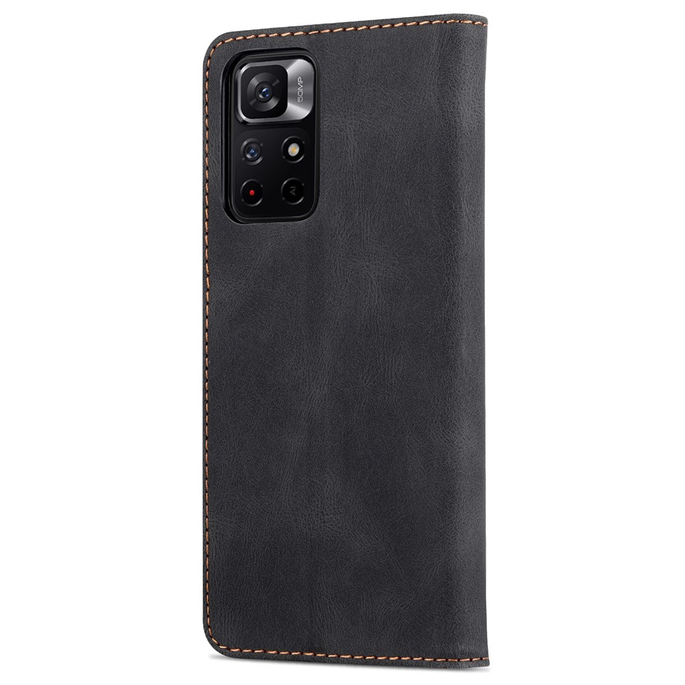 Azns Cierre Magnético PU Flip Flip Billet Stand Tpu Tpu TPU Cubierta de Teléfono de Carcasa Interna Para Xiaomi Poco M4 Pro 5G / Redmi Nota 11 5G (China) (MediaTek) - Negro-3