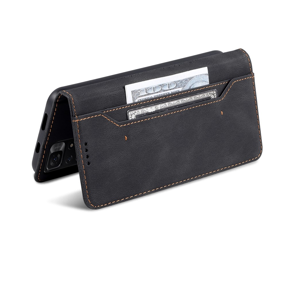 AZNS Magnetic Closure PU Leather Flip Wallet Case Stand Shockproof TPU Inner Shell Phone Cover for Xiaomi Poco M4 Pro 5G / Redmi Note 11 5G - Black-6