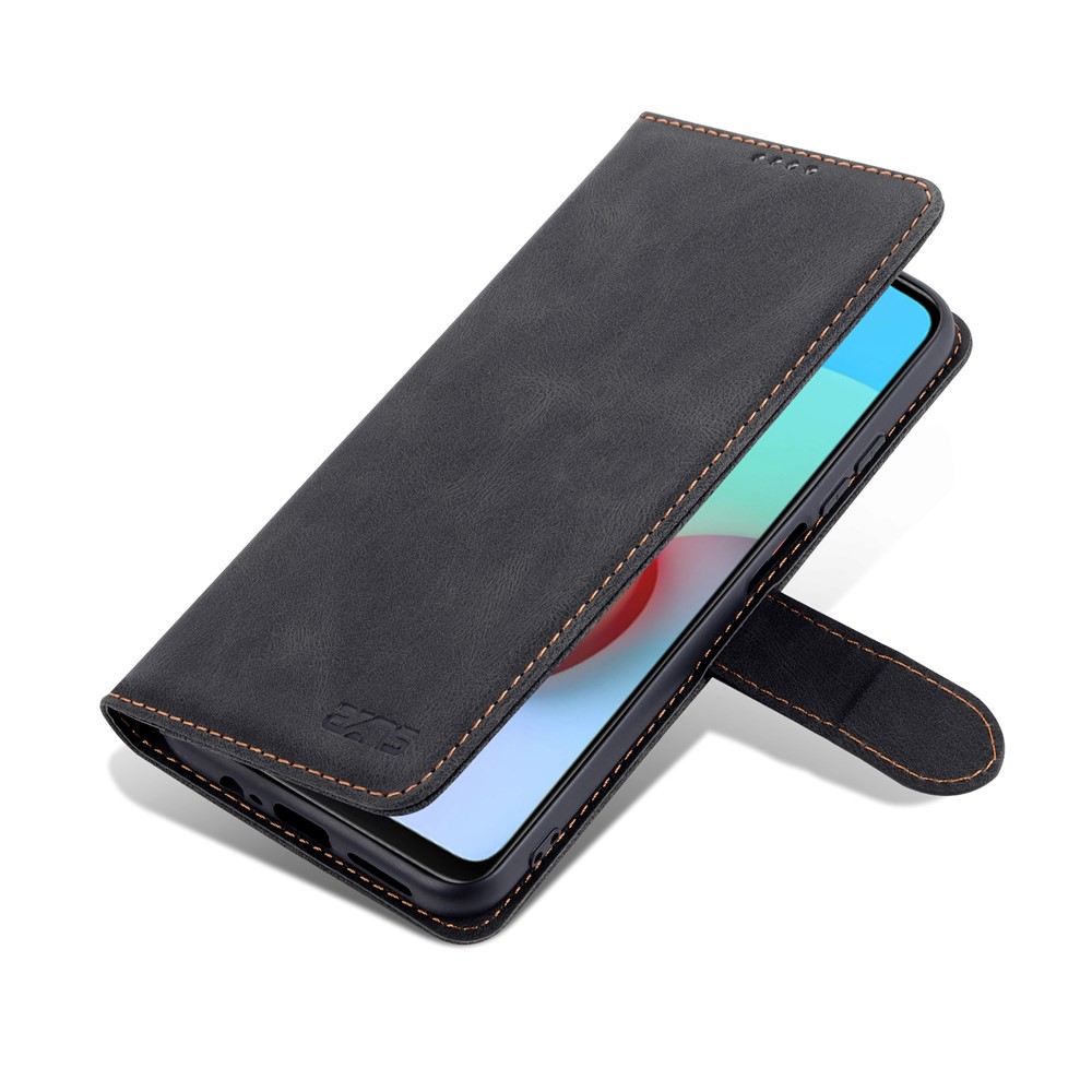 AZNS Magnetic Closure PU Leather Flip Wallet Case Stand Shockproof TPU Inner Shell Phone Cover for Xiaomi Poco M4 Pro 5G / Redmi Note 11 5G - Black-8