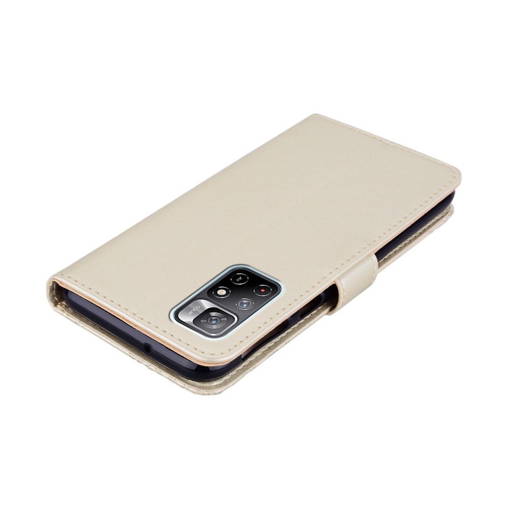 Mobile Phone Case Rhinestone Decor Flip PU Leather Magnetic Clasp Case Compatible for Xiaomi Redmi Note 11 5G / Poco M4 Pro 5G Wallet Stand Owl Flower Imprinted Phone Shell - Gold-6