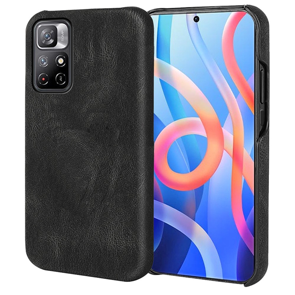 Incomplete Covering PU Leather Coated PC Case Cell Phone Protective Shell for Xiaomi Poco M4 Pro 5G/Redmi Note 11 5G - Black-1