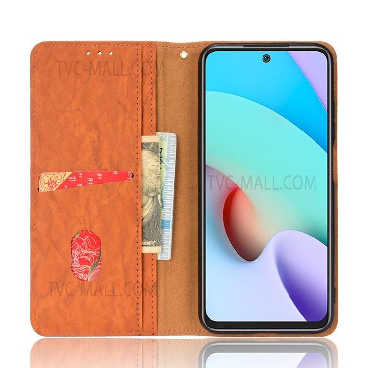 Triangle Color Splicing Wallet PU Leather Cover Magnetic Auto Closing Foldable Stand Phone Case for Xiaomi Redmi Note 11 4G/Redmi 10/Redmi 10 Prime - Brown-4