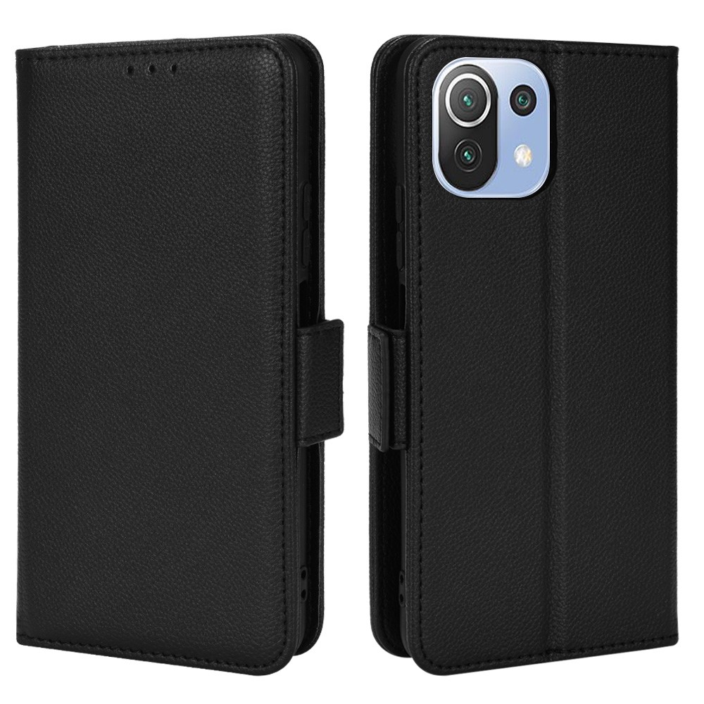 Folio Flip Litchi Texture Wallet Case PU Leather Well-protected Anti-fall Mobile Phone Cover with Stand for Xiaomi 11 Lite 5G NE/Xiaomi Mi 11 Lite 4G/5G - Black-1
