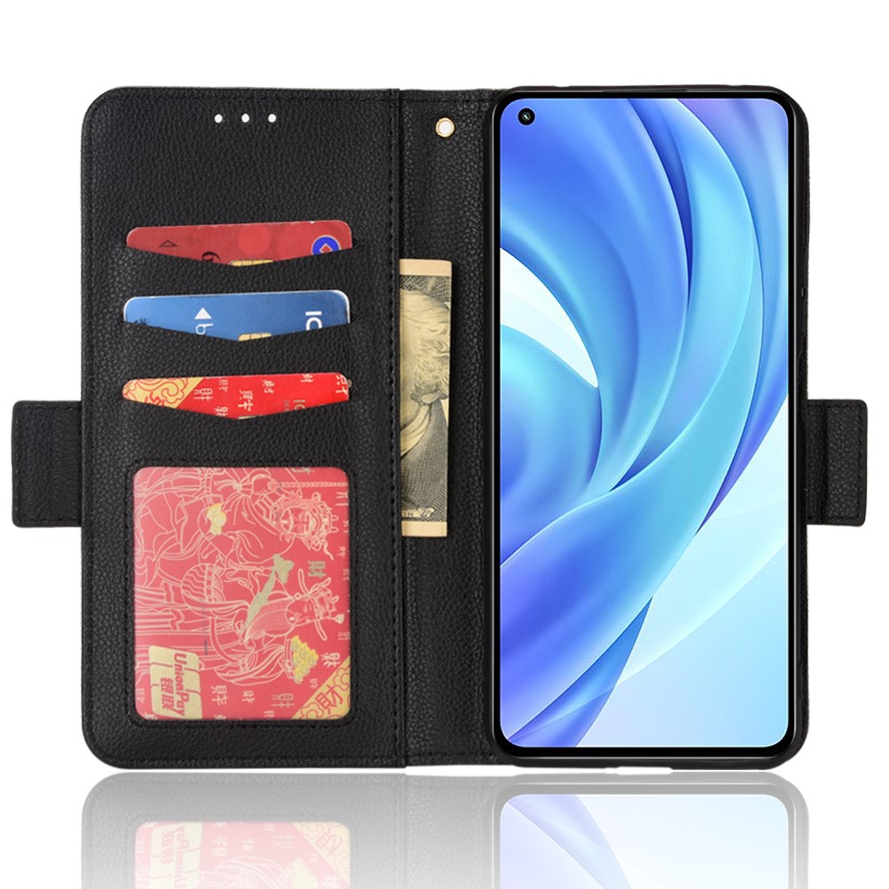 Folio Flip Litchi Texture Wallet Case PU Leather Well-protected Anti-fall Mobile Phone Cover with Stand for Xiaomi 11 Lite 5G NE/Xiaomi Mi 11 Lite 4G/5G - Black-4