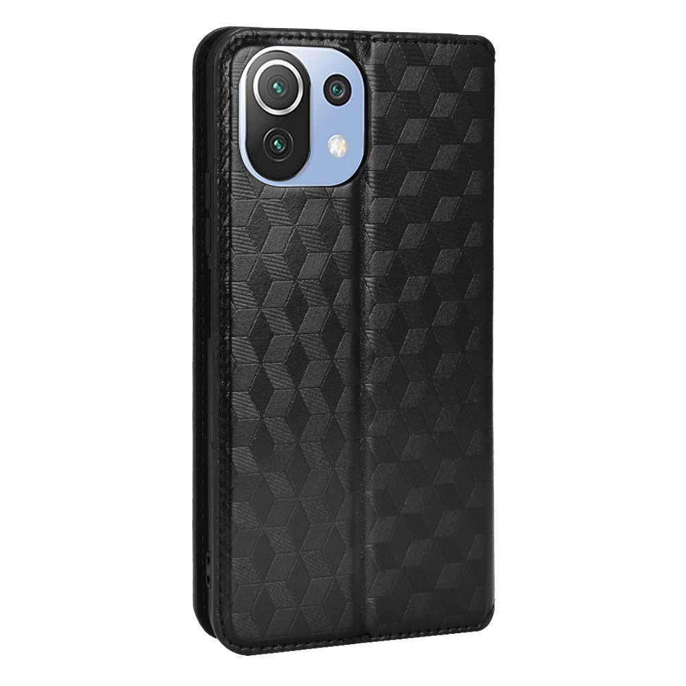 Magnetic Auto Closing Folio Flip Full Protection 3D Rhombus Imprinted PU Leather Phone Case with Stand Wallet for Xiaomi 11 Lite 5G NE/Mi 11 Lite 4G/5G - Black-3