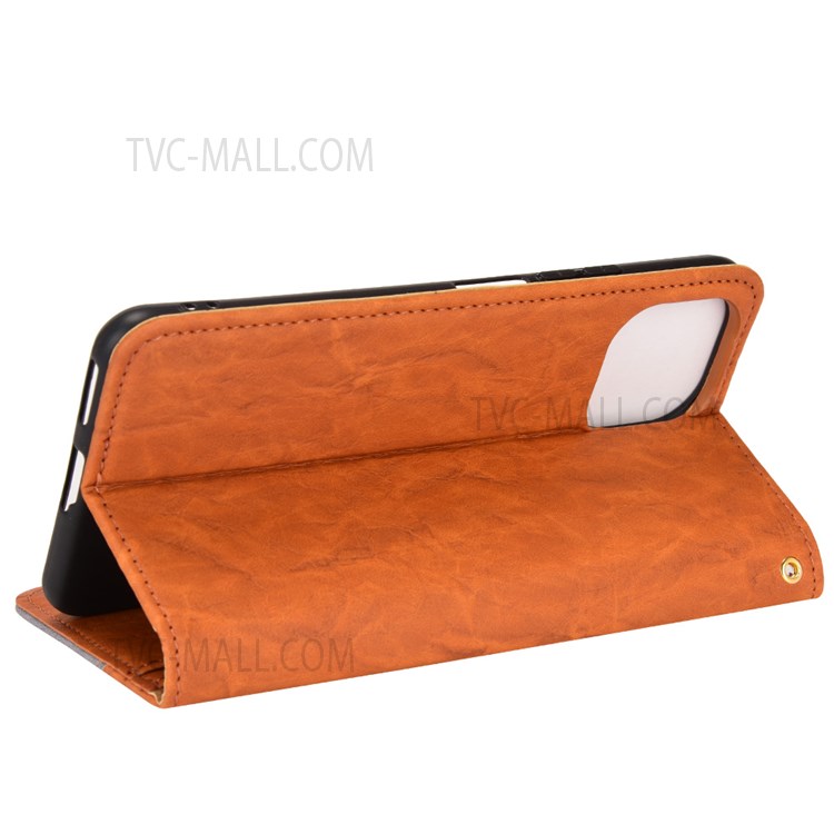 Color Splicing PU Leather + TPU Stand Wallet Magnetic Auto Closing Fall Prevention Phone Case Shell for Xiaomi Mi 11 Lite 4G/5G/5G NE - Brown-5