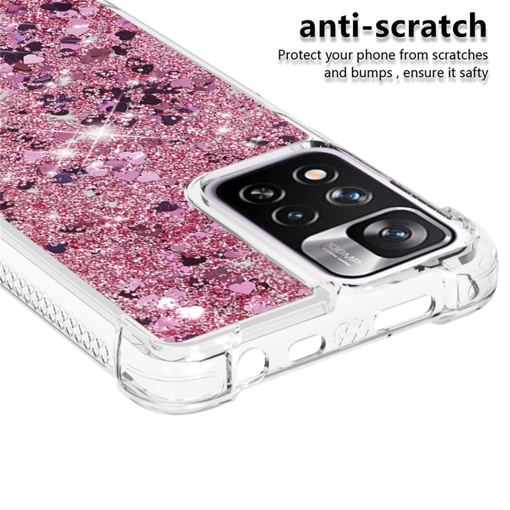 LE1 Series Moving Glitter Sequins Quicksand TPU Case Protective Phone Cover Shell for Xiaomi Redmi Note 11 Pro/Note 11 Pro+ - Rose Gold/Heart-3