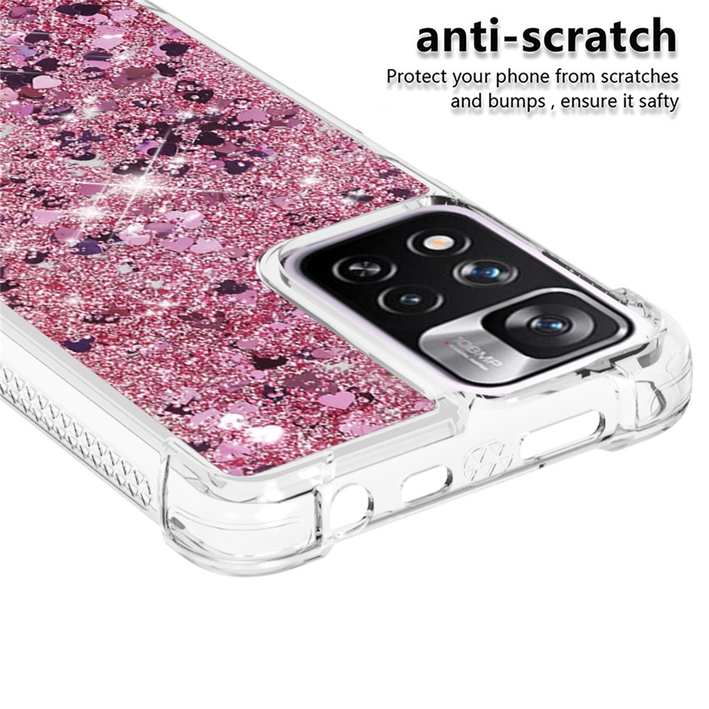 Série LE1 Sequelles de Paillettes Mobiles Paillettes Rapides de Protection TPU Shel de Protection TPU Pour Xiaomi Redmi Note 11 Pro + 5G / Redmi Note 11 Pro 5G (chine) (MediaTek) - or / Cœur Rose