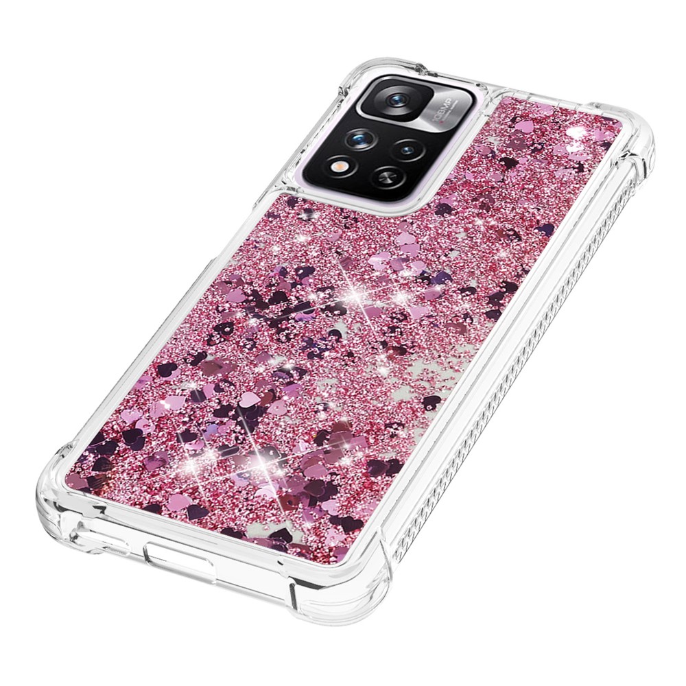 LE1 Series Moving Glitter Sequins Quicksand TPU Case Protective Phone Cover Shell for Xiaomi Redmi Note 11 Pro/Note 11 Pro+ - Rose Gold/Heart-5