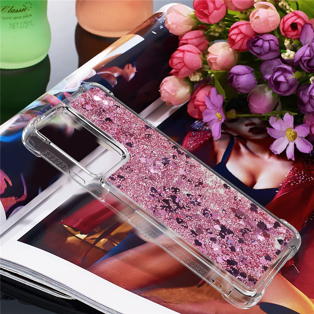 LE1 Series Moving Glitter Sequins Quicksand TPU Case Protective Phone Cover Shell for Xiaomi Redmi Note 11 Pro/Note 11 Pro+ - Rose Gold/Heart-6