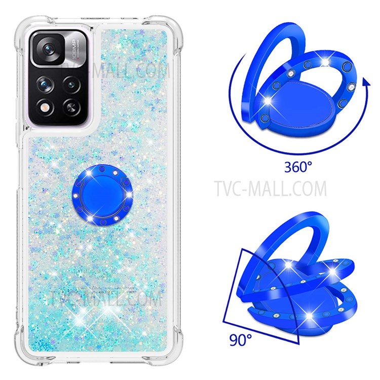 LE1-2 Series Glittering Sequins TPU Shell Moving Quicksand Drop-proof Phone Case with Ring Kickstand for Xiaomi Redmi Note 11 Pro/Note 11 Pro+ - Blue/Pentagram-2