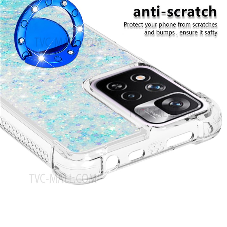 LE1-2 Series Glittering Sequins TPU Shell Moving Quicksand Drop-proof Phone Case with Ring Kickstand for Xiaomi Redmi Note 11 Pro/Note 11 Pro+ - Blue/Pentagram-3