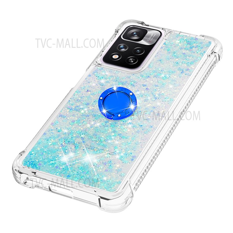 LE1-2 Series Glittering Sequins TPU Shell Moving Quicksand Drop-proof Phone Case with Ring Kickstand for Xiaomi Redmi Note 11 Pro/Note 11 Pro+ - Blue/Pentagram-5
