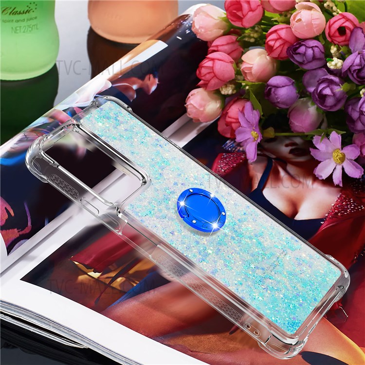 LE1-2 Series Glittering Sequins TPU Shell Moving Quicksand Drop-proof Phone Case with Ring Kickstand for Xiaomi Redmi Note 11 Pro/Note 11 Pro+ - Blue/Pentagram-6