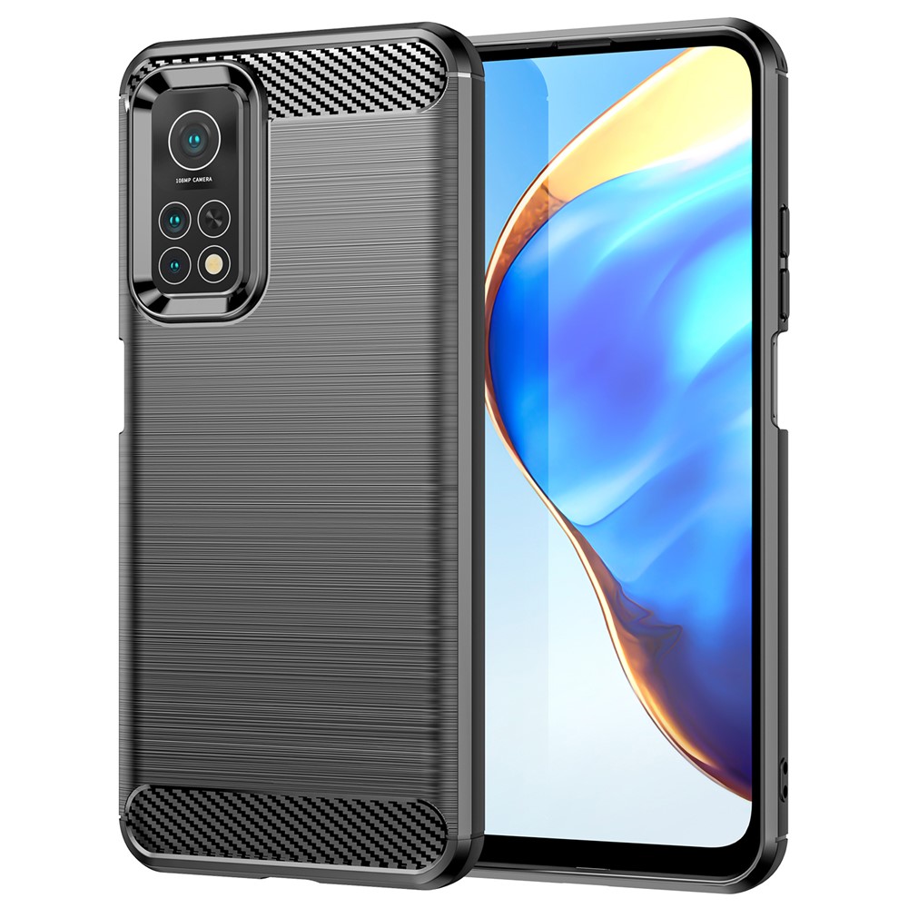 Drop Resistant Carbon Fiber Brushed Texture TPU Back Case Mobile Phone Cover for Xiaomi Mi 10T 5G/10T Pro 5G/Redmi K30S - Black-1