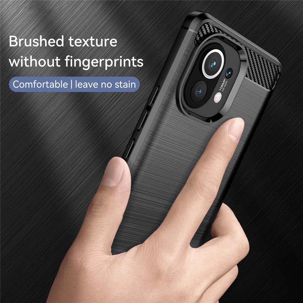 For Xiaomi Mi 11 Carbon Fiber Brushed Texture Soft TPU Back Case Mobile Phone Cover - Black-3