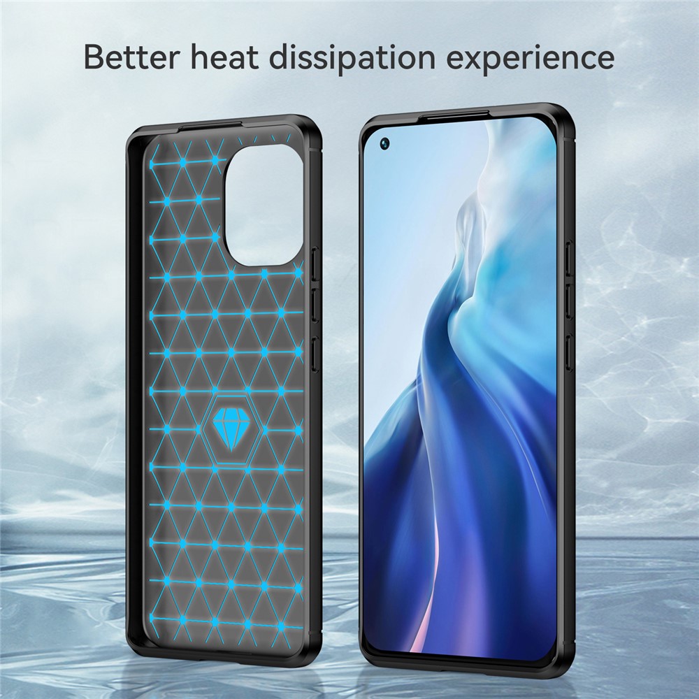 1,8 мм Для Xiaomi Mi 11 Carbon Fibre Mrate Texture Soft TPU Back Case Cover Pover Phore - Черный