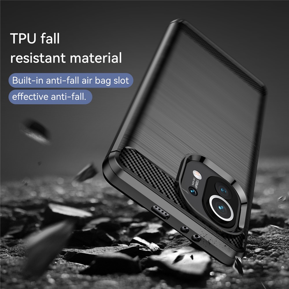 For Xiaomi Mi 11 Carbon Fiber Brushed Texture Soft TPU Back Case Mobile Phone Cover - Black-5