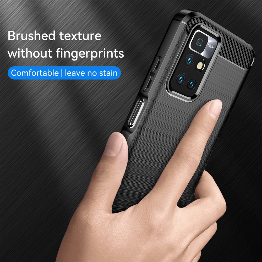 Drop Protection Brushed Carbon Fiber Texture TPU Back Case Mobile Phone Cover for Xiaomi Redmi Note 11 4G - Black-3