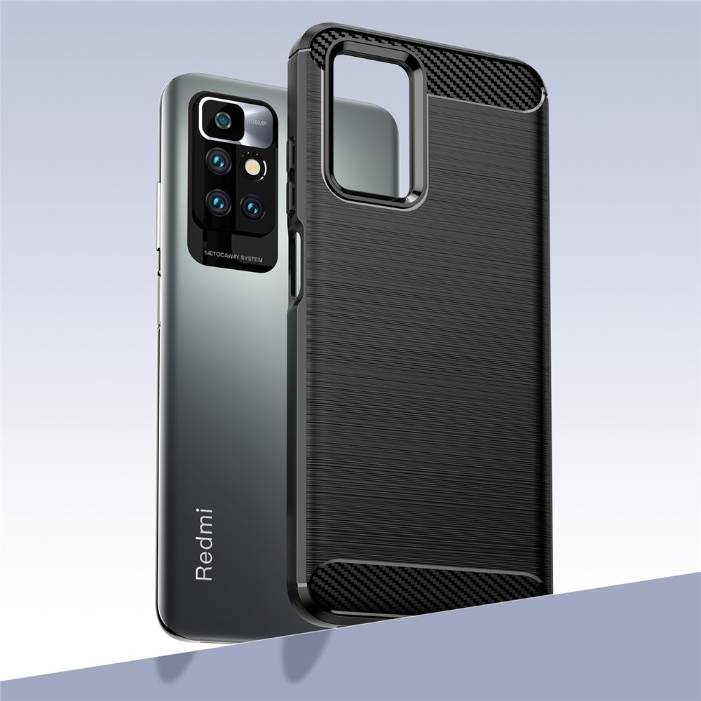Drop Protection Brushed Carbon Fiber Texture TPU Back Case Mobile Phone Cover for Xiaomi Redmi Note 11 4G - Black-5