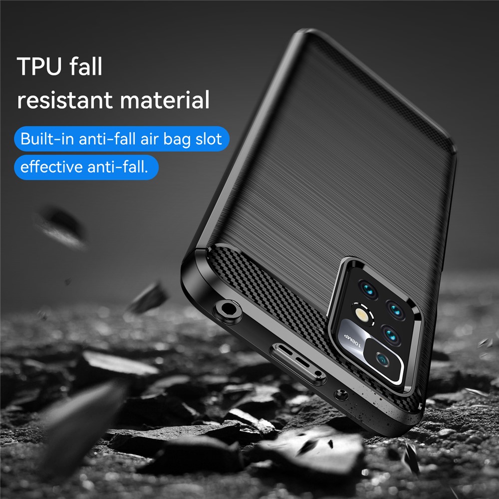 Drop Protection Brushed Carbon Fiber Texture TPU Back Case Mobile Phone Cover for Xiaomi Redmi Note 11 4G - Black-6
