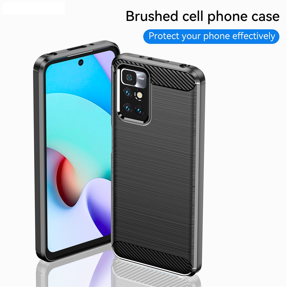Drop Protection Brushed Carbon Fiber Texture TPU Back Case Mobile Phone Cover for Xiaomi Redmi Note 11 4G - Black-7