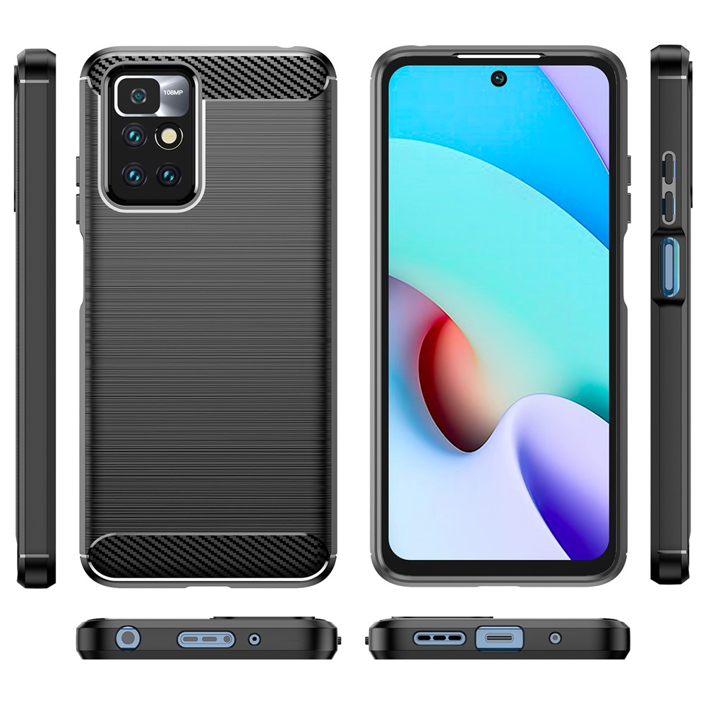 Drop Protection Brushed Carbon Fiber Texture TPU Back Case Mobile Phone Cover for Xiaomi Redmi Note 11 4G - Black-9