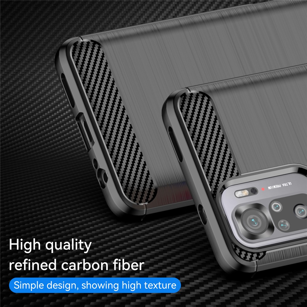 All-round Shockproof Brushed Carbon Fiber Texture TPU Back Case Mobile Phone Cover for Xiaomi Redmi Note 10 4G/Note 10S - Black-2