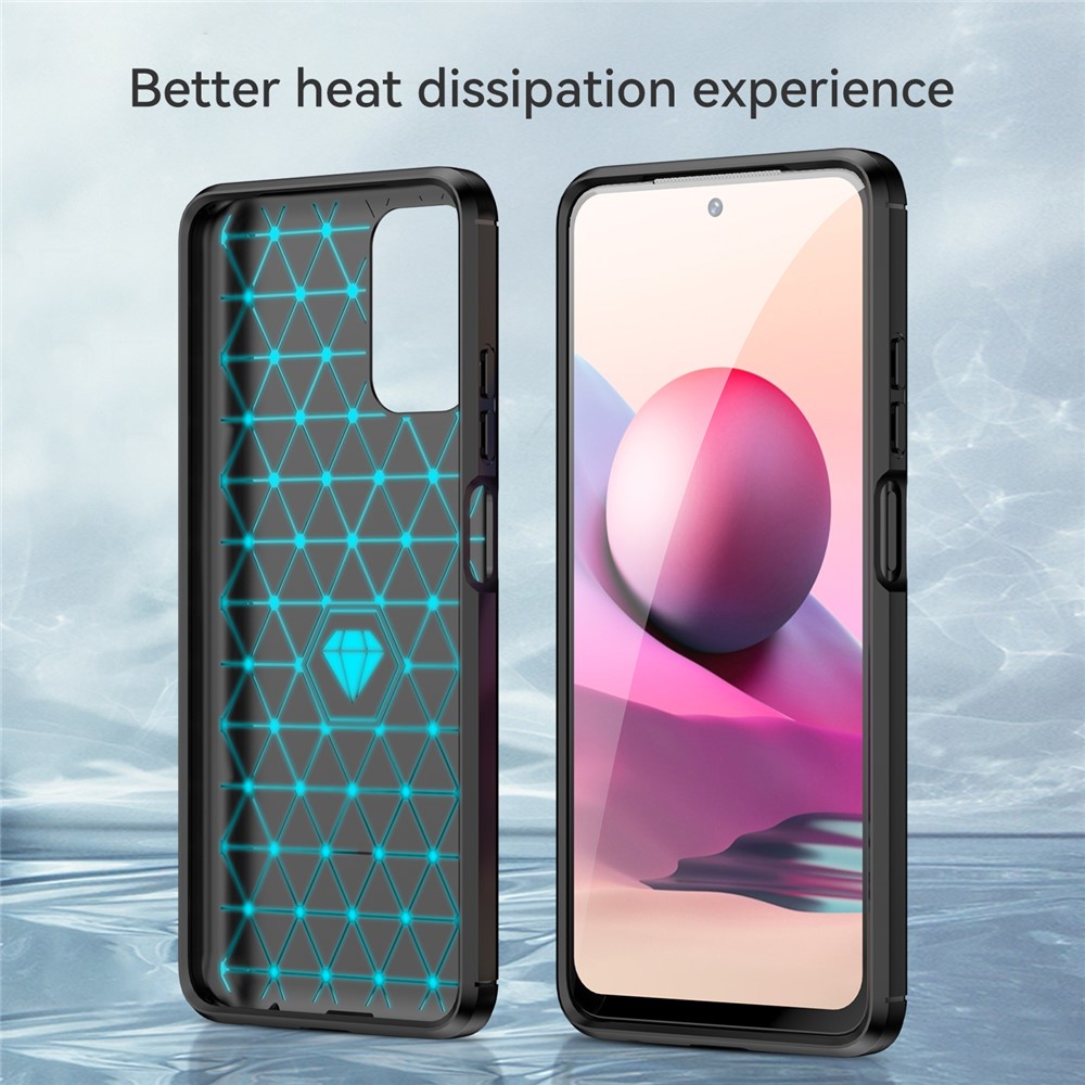 All-round Shockproof Brushed Carbon Fiber Texture TPU Back Case Mobile Phone Cover for Xiaomi Redmi Note 10 4G/Note 10S - Black-4
