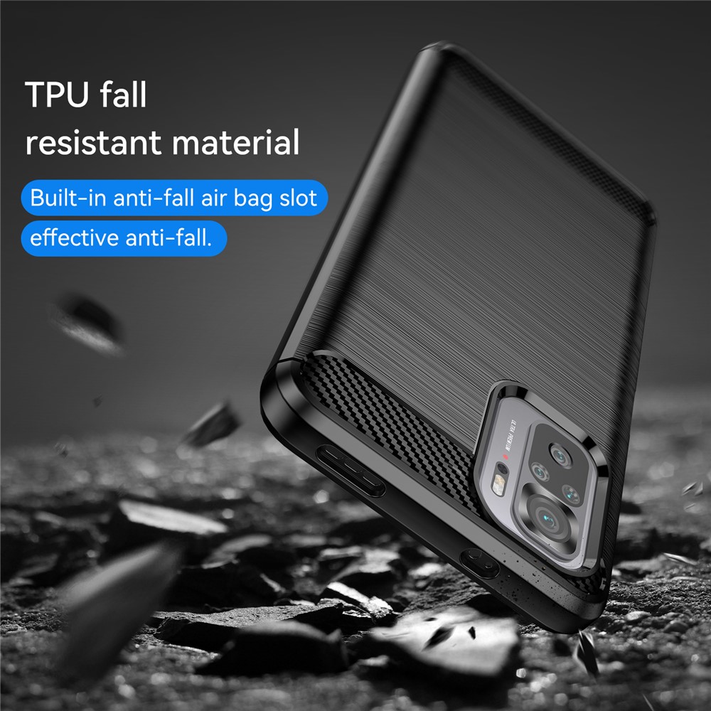 All-round Shockproof Brushed Carbon Fiber Texture TPU Back Case Mobile Phone Cover for Xiaomi Redmi Note 10 4G/Note 10S - Black-6
