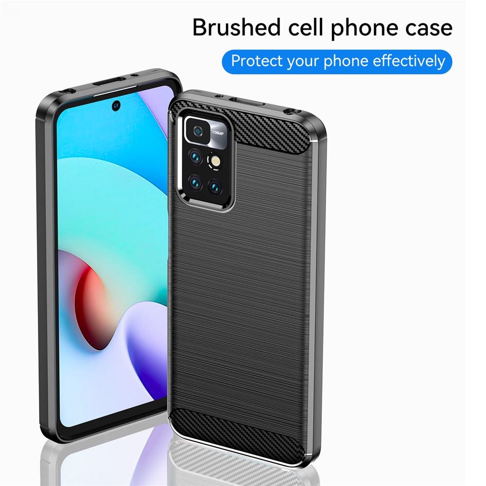 Stain-resistant Brushed Carbon Fiber Texture TPU Back Case Mobile Phone Cover for Xiaomi Redmi 10/10 Prime - Black-7