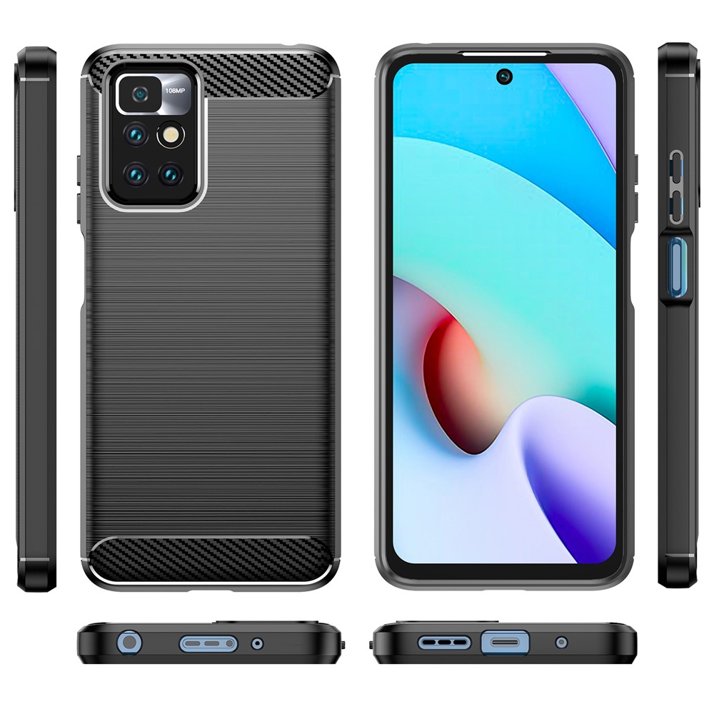 Stain-resistant Brushed Carbon Fiber Texture TPU Back Case Mobile Phone Cover for Xiaomi Redmi 10/10 Prime - Black-9