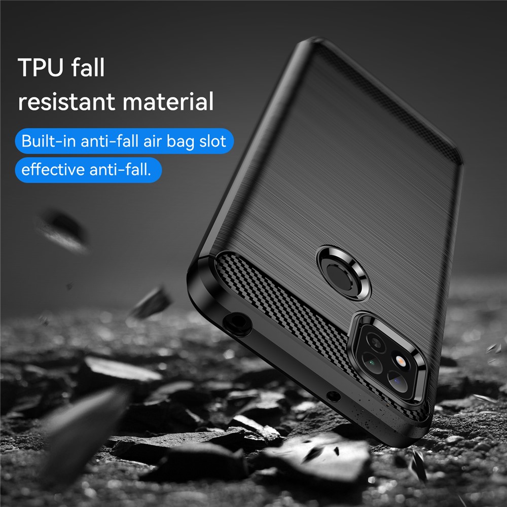Brushed Carbon Fiber Texture TPU Back Case Anti-fall Mobile Phone Cover for Xiaomi Poco C3/Poco C31/Redmi 9C/9C NFC/9 (India)/9 Activ - Black-5