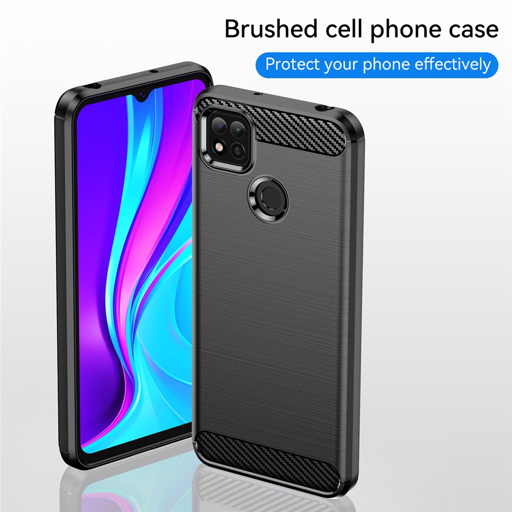 Brushed Carbon Fiber Texture TPU Back Case Anti-fall Mobile Phone Cover for Xiaomi Poco C3/Poco C31/Redmi 9C/9C NFC/9 (India)/9 Activ - Black-6