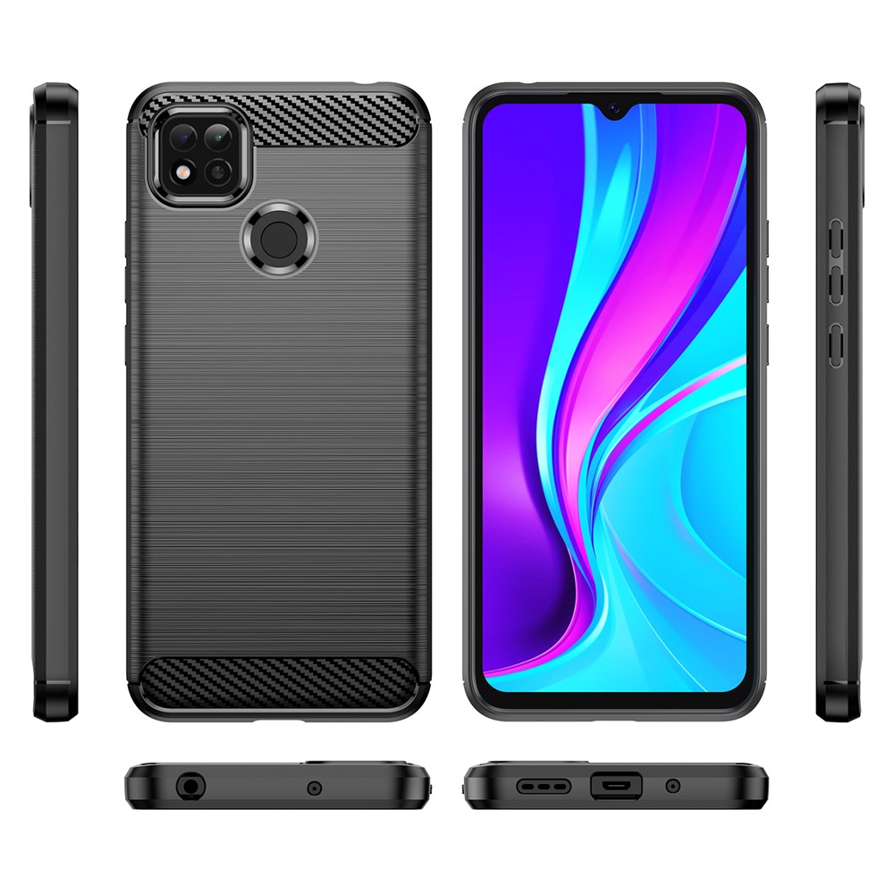 Brushed Carbon Fiber Texture TPU Back Case Anti-fall Mobile Phone Cover for Xiaomi Poco C3/Poco C31/Redmi 9C/9C NFC/9 (India)/9 Activ - Black-8