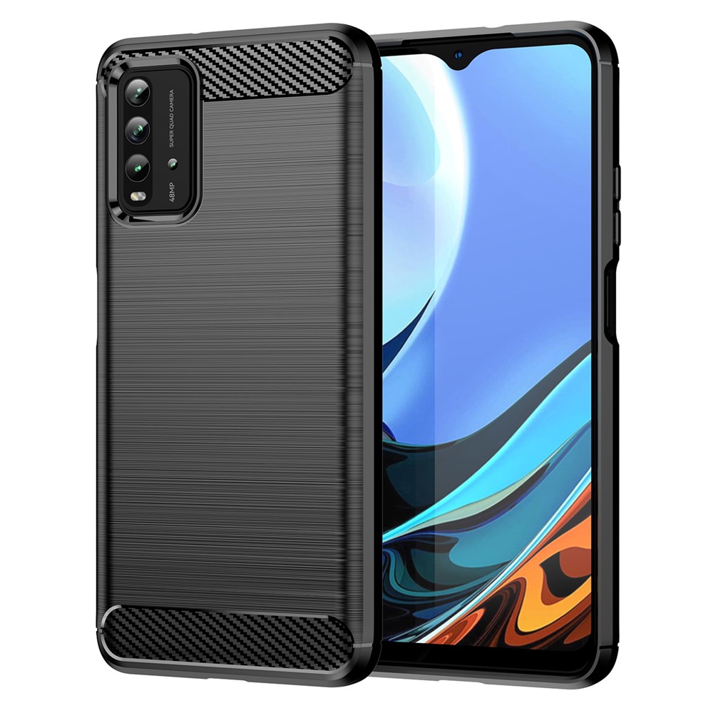 1,8 mm de Textura de Fibra de Carbono Escovada à Prova de Arranhões TPU Case Tapelo Celo de Topelo Para Xiaomi Poco M3/redmi 9 Power/nota 9 4G (Qualcomm Snapdragon 662)/Redmi 9T - Preto