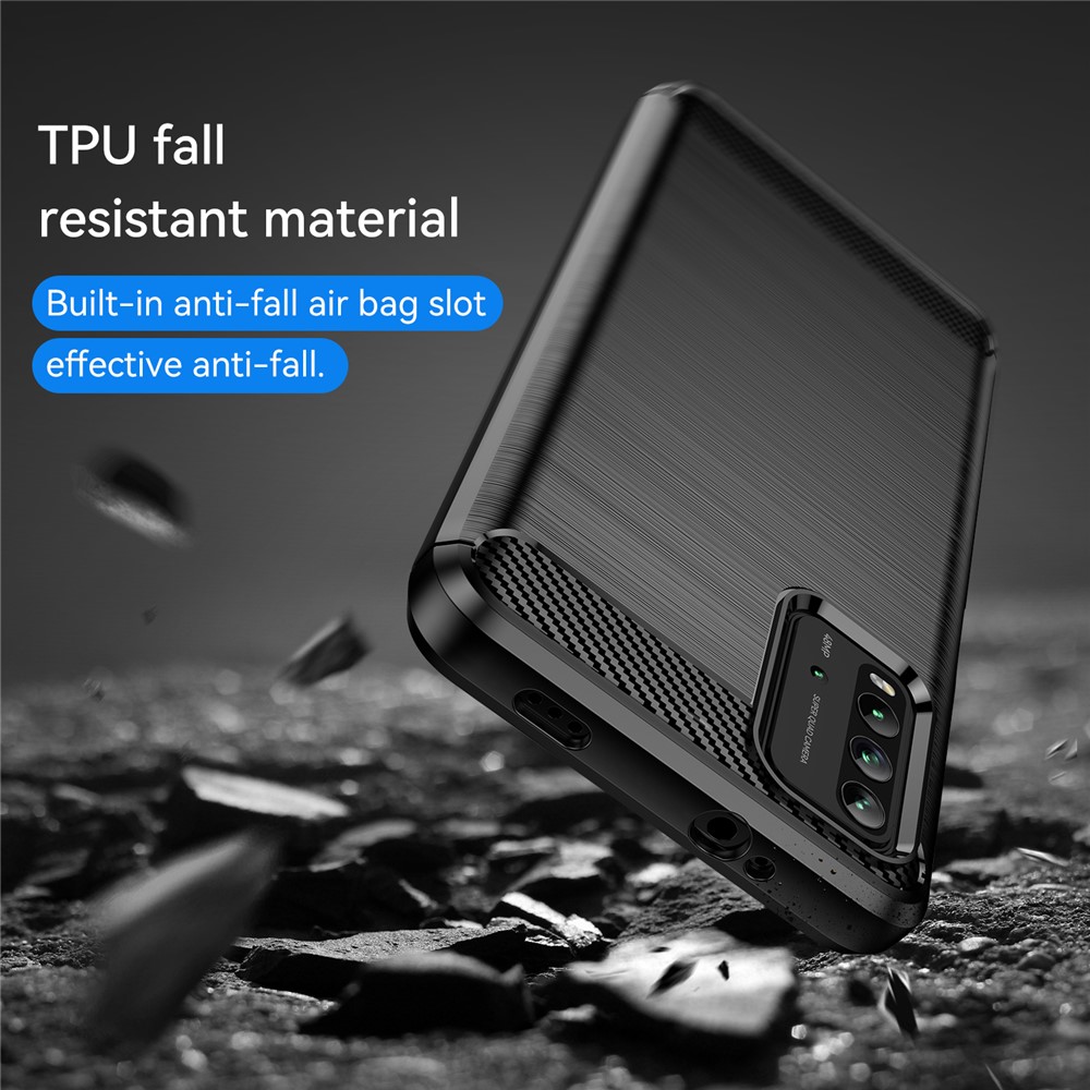 Scratch-proof Brushed Carbon Fiber Texture TPU Back Case Mobile Phone Cover for Xiaomi Poco M3/Redmi 9 Power/Note 9 4G (Qualcomm Snapdragon 662)/Redmi 9T - Black-6