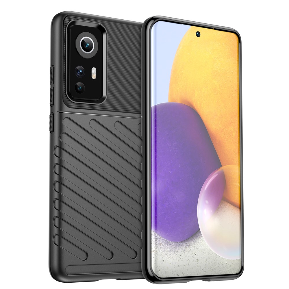 Thunder Series Twill Texture Soft Touch Anti-Fingerprint Thickened TPU Protective Case for Xiaomi 12 - Black-1